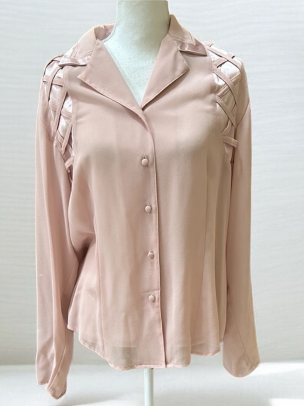 Yves St Clair Vintage Y2K Pink Polyester Crepe Long Sleeve Button Up Blouse 12